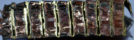 Faisceau de radiateur R21 Turbo tronçonné montrant tube laiton et ailette cuivre